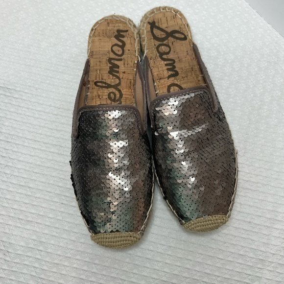 Sam Edelman Silver Kerry Sequin Slip On‎ Flat Espadrille Mules Sz 7.5 - Picture 1 of 5